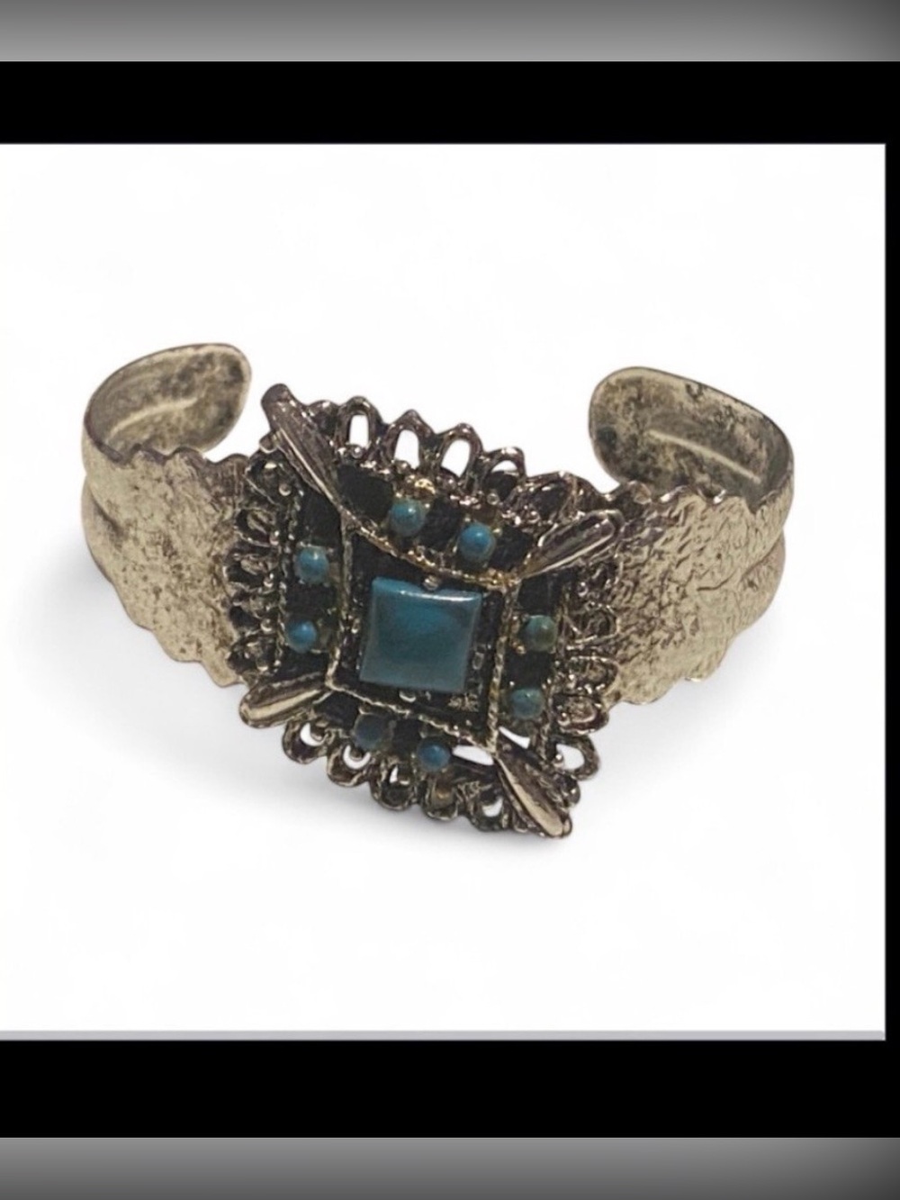 Silver Tone Faux Turquoise Cuff Bracelet #6390